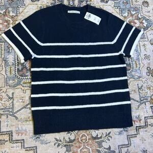 Abercrombie and Fitch Striped Knit Sailor Short Sleeve Shirt L Wool Blend NWT